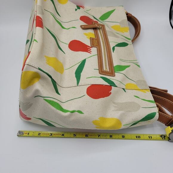 Frances Valentine Tulip Canvas Tote Bag Leather Trim Handle & Shoulder Strap - Picture 14 of 16